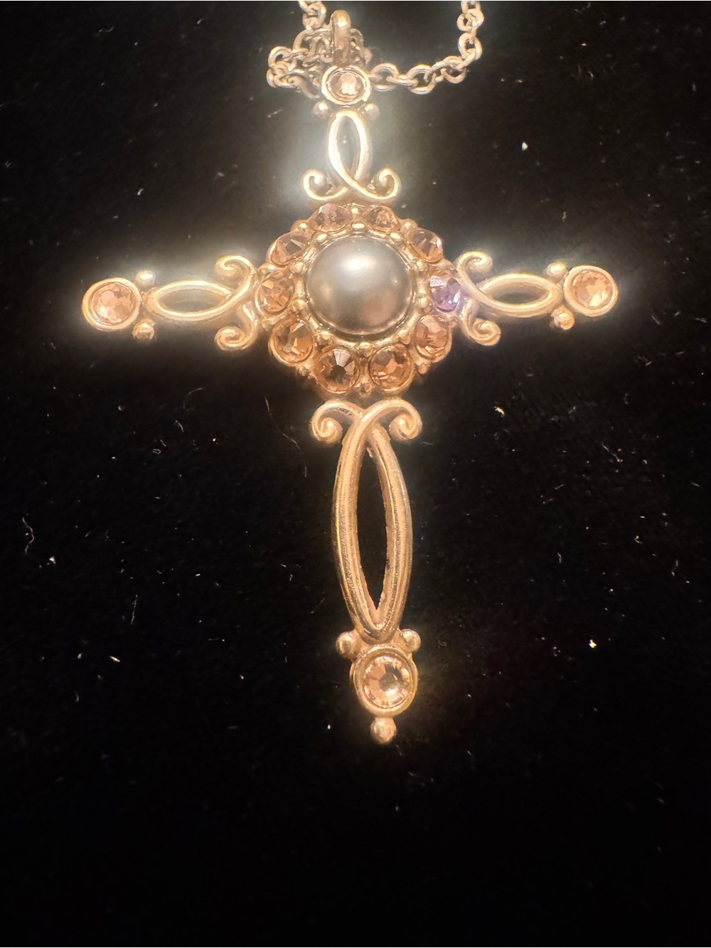 Brighton Double side Cross Pendant Necklace with Central Pearl Accent